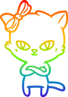 rainbow gradient line drawing of a cute cartoon cat png