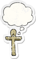 cartoon ankh symbol with thought bubble as a distressed worn sticker png