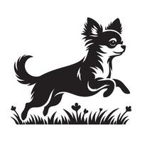 Chihuahua Sprinter in Meadow illustration in black and white vector