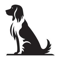 illustration of A Springer Spaniel Staring thoughtfully in a garden in black and white vector