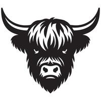 Cattle Face Logo - A grumpy Highland cattle face illustration in black and white vector