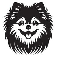 Pomeranian Dog - A cheerful Pomeranian face illustration in black and white vector