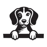 Dog Peeking - English Foxhound Dog Peeking face illustration in black and white vector