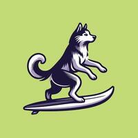 Dog playing surfboards - Siberian Husky Dog Surfing illustration vector