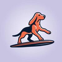 ilustración de un sabueso perro jugando tablas de surf vector
