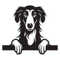 Dog Peeking - Borzoi Dog Peeking face illustration in black and white vector