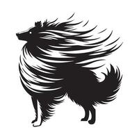 Shetland perro pastor - un sheltie brisa en el piel ilustración en negro y blanco vector