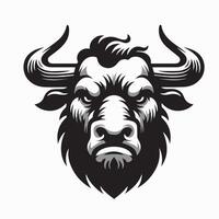 Bull Logo - A Disgruntled Cattle face illustration in black and white vector