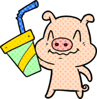 nervöses Cartoon-Schwein mit riesigem Soda png