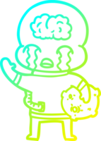 cold gradient line drawing of a cartoon big brain alien crying and waving goodbye png