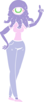 flat color illustration of female alien with raised hand png