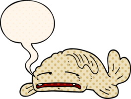 cartoon sad old fish with speech bubble in comic book style png