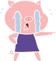 crying pig flat color style cartoon wearing human clothes png