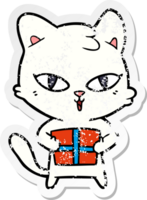 distressed sticker of a cartoon cat png