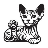 un simpático sphynx gato ilustración en negro y blanco vector
