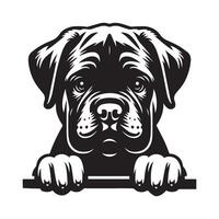 Dog Peeking - Bullmastiff Dog Peeking face illustration in black and white vector