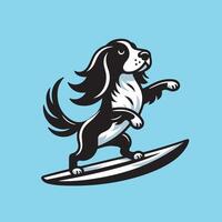 illustration of A English Springer Spaniel Dog playing surfboards vector