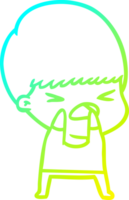 cold gradient line drawing of a cartoon stressed man png