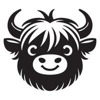 Highland cattle - A whimsical Highland Cow face illustration in black and white vector