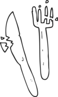 hand drawn black and white cartoon cracked plastic cutlery png