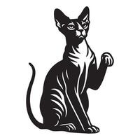 illustration of An elegant Sphynx cat sitting with one paw raised vector