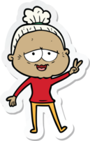 sticker of a cartoon happy old lady png