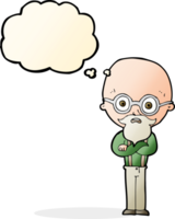 dessin animé agacé vieil homme avec bulle de pensée png