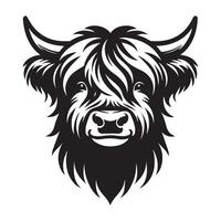 Cattle Face Logo - A reassuring Highland cattle face illustration in black and white vector