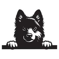 Dog Peeking - Norwegian Elkhound Dog Peeking face illustration in black and white vector