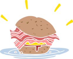 sanduíche de bacon de desenho animado de estilo de cor plana png