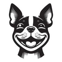 perro logo - un divertido bostón terrier perro cara ilustración en negro y blanco vector