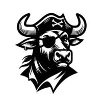 Bull Logo - A pirate Cattle face illustration in black and white vector