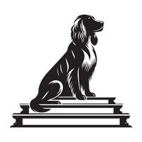 illustration of A Springer Spaniel Sitting a staircase in black and white vector