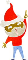 hand- getrokken retro tekenfilm van een gelukkig gebaard Mens vervelend de kerstman hoed png