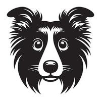 Shetland Sheepdog - A Anxious Sheltie dog face illustration in black and white vector
