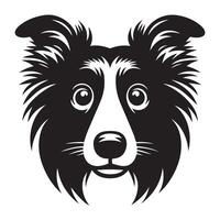 Shetland Sheepdog - A Anxious Sheltie dog face illustration in black and white vector