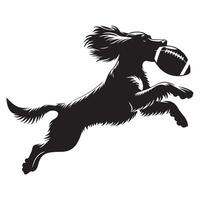 illustration of A Springer Spaniel with playing in a garden in black and white vector