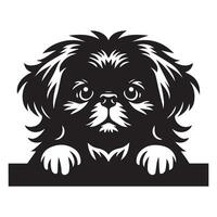 illustration of a Pekingese Dog Peeking face in black and white vector