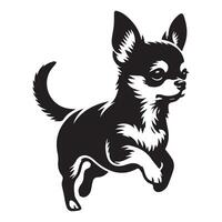 chihuahua corriendo en playa ilustración en negro y blanco vector