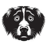ilustración de un temeroso Inglés saltador spaniel perro cara en negro y blanco vector