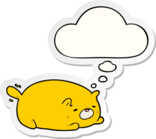 cartoon cat with thought bubble as a printed sticker png