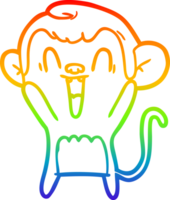 rainbow gradient line drawing of a cartoon laughing monkey png