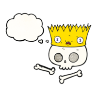 hand drawn thought bubble textured cartoon magic crown on old skull png