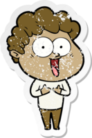 distressed sticker of a cartoon happy man png