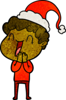 hand- getrokken getextureerde tekenfilm van een gelukkig Mens vervelend de kerstman hoed png