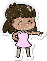 distressed sticker of a cartoon woman png