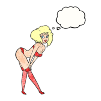 hand drawn thought bubble textured cartoon pin up girl putting on stockings png