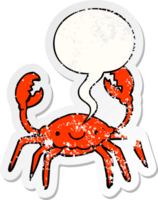 dessin animé Crabe avec discours bulle affligé affligé vieux autocollant png