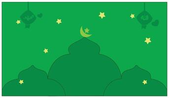 Green background illustration with crescent moon and stars. Background with a religious theme. Suitable for use as part of the design elements for celebrating religious holidays. vector