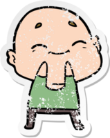 distressed sticker of a cartoon happy bald man png